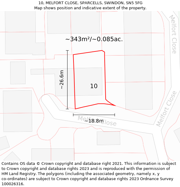 10, MELFORT CLOSE, SPARCELLS, SWINDON, SN5 5FG: Plot and title map