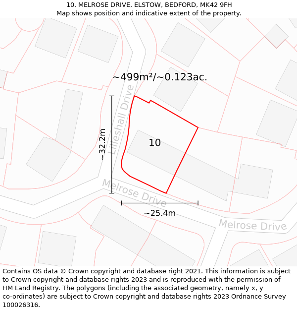 10, MELROSE DRIVE, ELSTOW, BEDFORD, MK42 9FH: Plot and title map