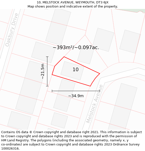 10, MELSTOCK AVENUE, WEYMOUTH, DT3 6JX: Plot and title map