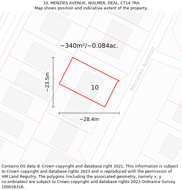 10, MENZIES AVENUE, WALMER, DEAL, CT14 7RA: Plot and title map