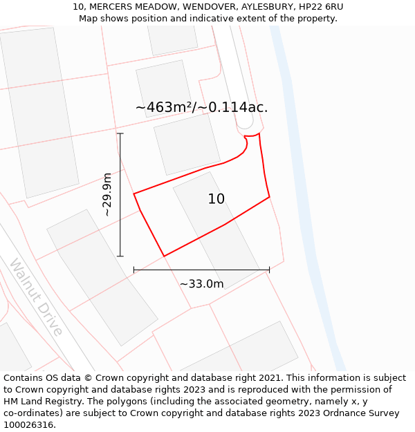 10, MERCERS MEADOW, WENDOVER, AYLESBURY, HP22 6RU: Plot and title map