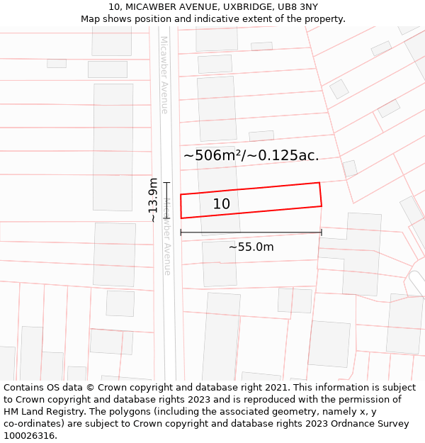 10, MICAWBER AVENUE, UXBRIDGE, UB8 3NY: Plot and title map