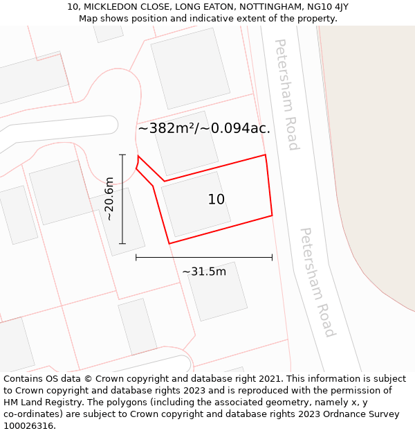 10, MICKLEDON CLOSE, LONG EATON, NOTTINGHAM, NG10 4JY: Plot and title map