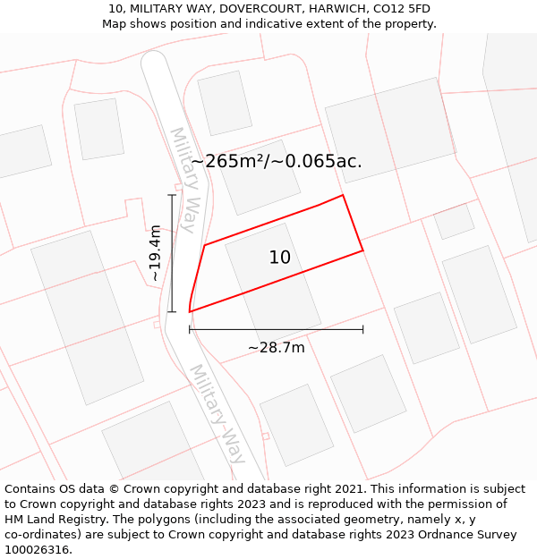 10, MILITARY WAY, DOVERCOURT, HARWICH, CO12 5FD: Plot and title map