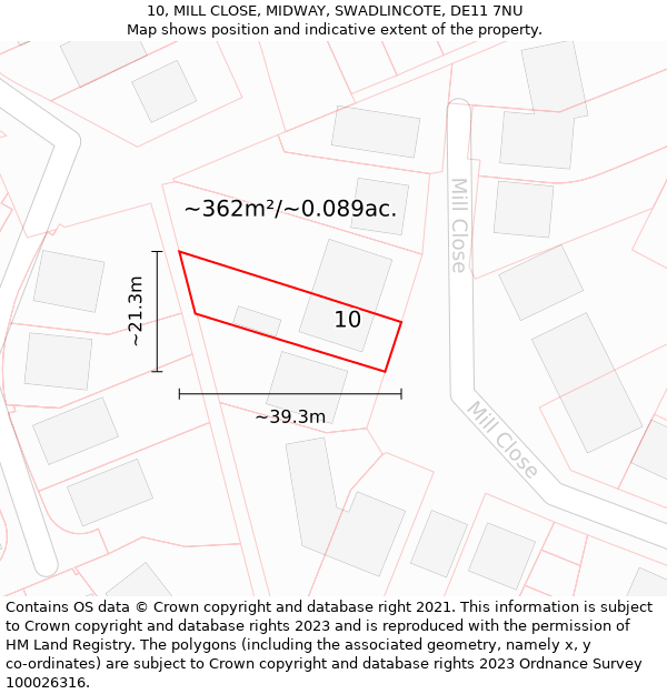 10, MILL CLOSE, MIDWAY, SWADLINCOTE, DE11 7NU: Plot and title map