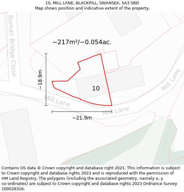 10, MILL LANE, BLACKPILL, SWANSEA, SA3 5BD: Plot and title map