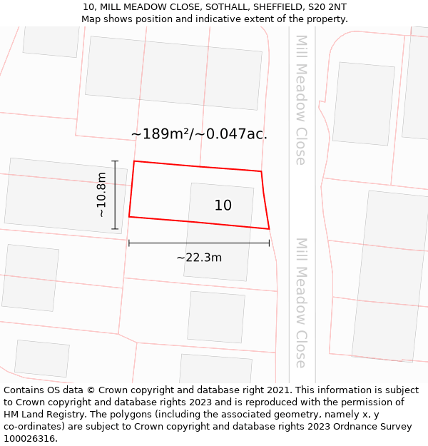 10, MILL MEADOW CLOSE, SOTHALL, SHEFFIELD, S20 2NT: Plot and title map