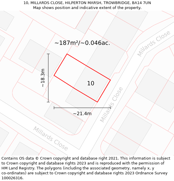 10, MILLARDS CLOSE, HILPERTON MARSH, TROWBRIDGE, BA14 7UN: Plot and title map