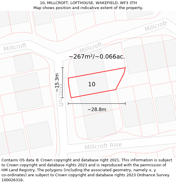 10, MILLCROFT, LOFTHOUSE, WAKEFIELD, WF3 3TH: Plot and title map