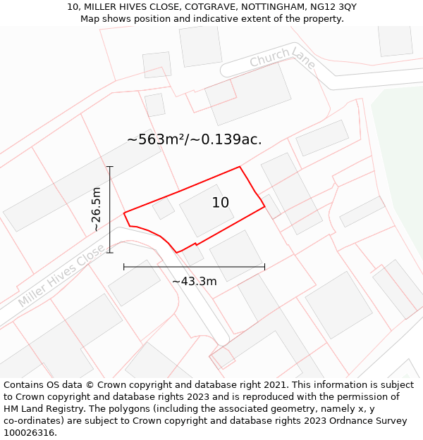 10, MILLER HIVES CLOSE, COTGRAVE, NOTTINGHAM, NG12 3QY: Plot and title map