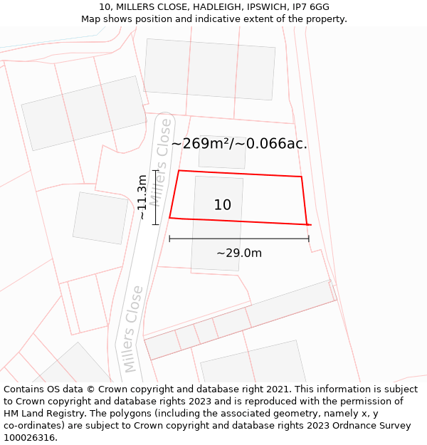 10, MILLERS CLOSE, HADLEIGH, IPSWICH, IP7 6GG: Plot and title map