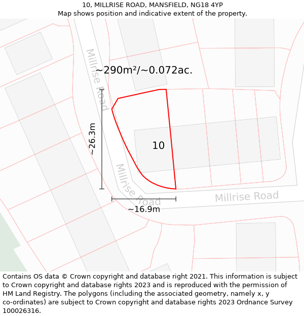 10, MILLRISE ROAD, MANSFIELD, NG18 4YP: Plot and title map