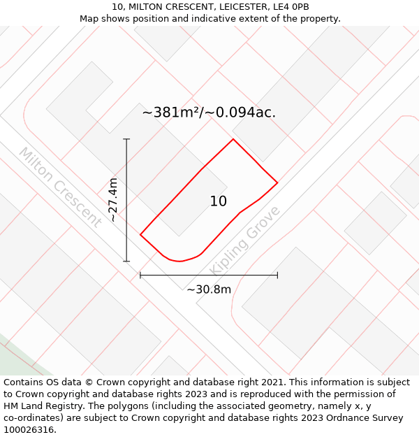 10, MILTON CRESCENT, LEICESTER, LE4 0PB: Plot and title map