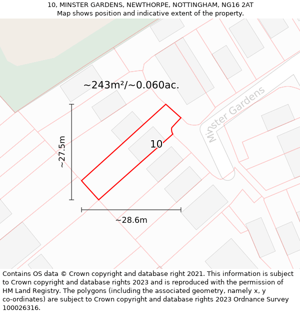 10, MINSTER GARDENS, NEWTHORPE, NOTTINGHAM, NG16 2AT: Plot and title map