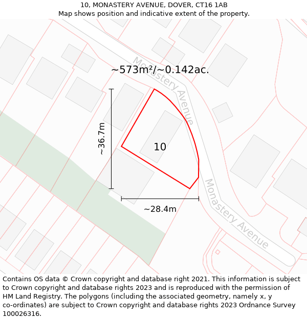 10, MONASTERY AVENUE, DOVER, CT16 1AB: Plot and title map