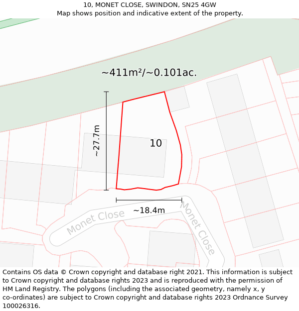 10, MONET CLOSE, SWINDON, SN25 4GW: Plot and title map