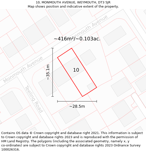 10, MONMOUTH AVENUE, WEYMOUTH, DT3 5JR: Plot and title map
