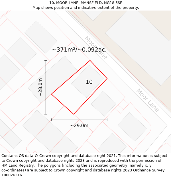 10, MOOR LANE, MANSFIELD, NG18 5SF: Plot and title map