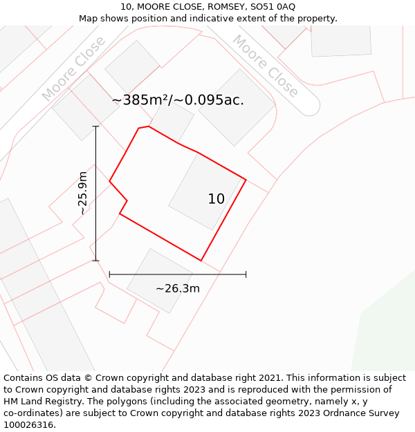 10, MOORE CLOSE, ROMSEY, SO51 0AQ: Plot and title map