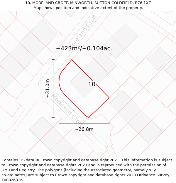 10, MORELAND CROFT, MINWORTH, SUTTON COLDFIELD, B76 1XZ: Plot and title map