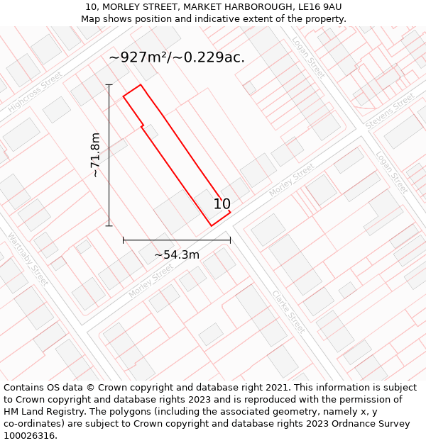 10, MORLEY STREET, MARKET HARBOROUGH, LE16 9AU: Plot and title map