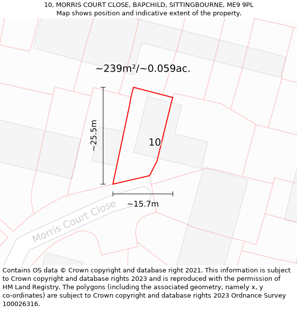 10, MORRIS COURT CLOSE, BAPCHILD, SITTINGBOURNE, ME9 9PL: Plot and title map