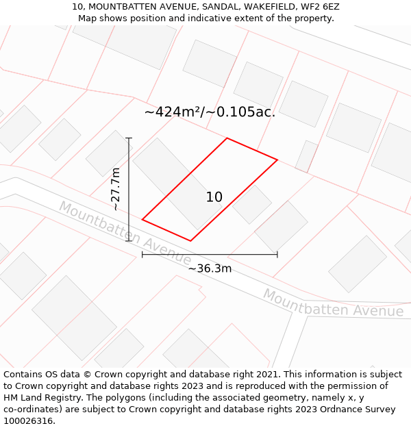 10, MOUNTBATTEN AVENUE, SANDAL, WAKEFIELD, WF2 6EZ: Plot and title map