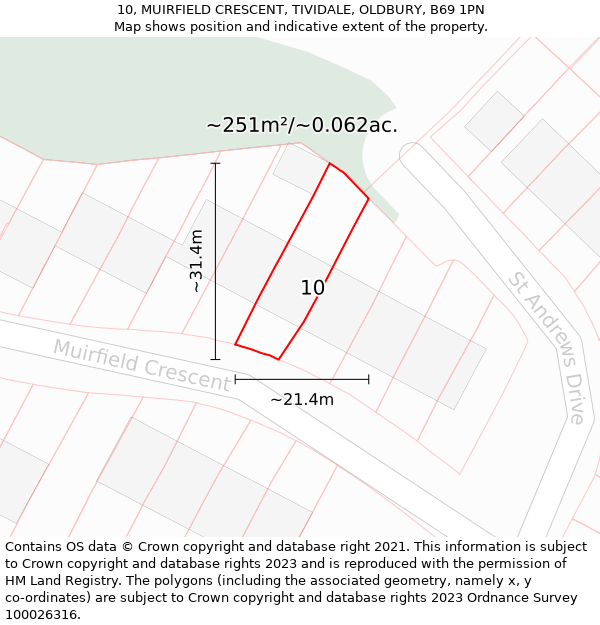 10, MUIRFIELD CRESCENT, TIVIDALE, OLDBURY, B69 1PN: Plot and title map