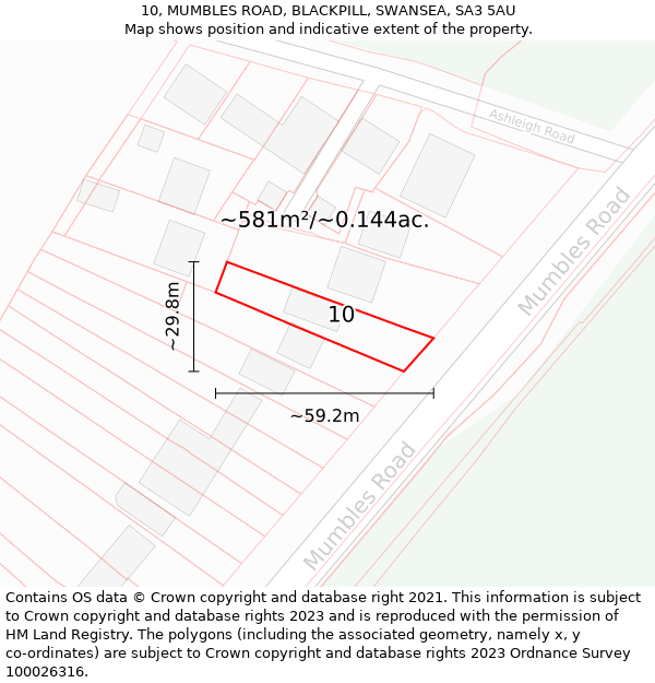 10, MUMBLES ROAD, BLACKPILL, SWANSEA, SA3 5AU: Plot and title map