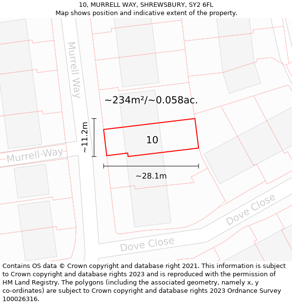 10, MURRELL WAY, SHREWSBURY, SY2 6FL: Plot and title map