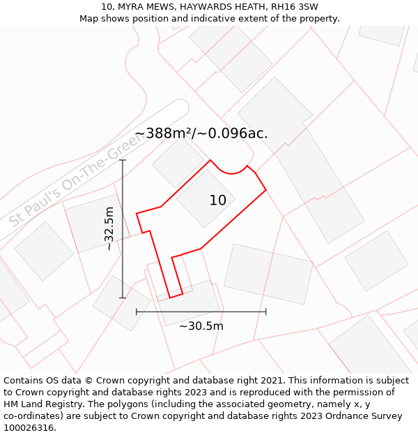 10, MYRA MEWS, HAYWARDS HEATH, RH16 3SW: Plot and title map