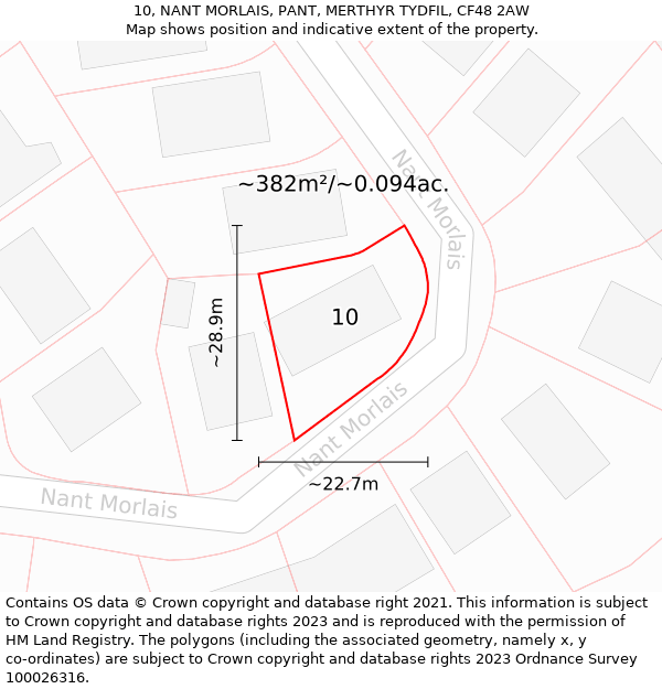 10, NANT MORLAIS, PANT, MERTHYR TYDFIL, CF48 2AW: Plot and title map