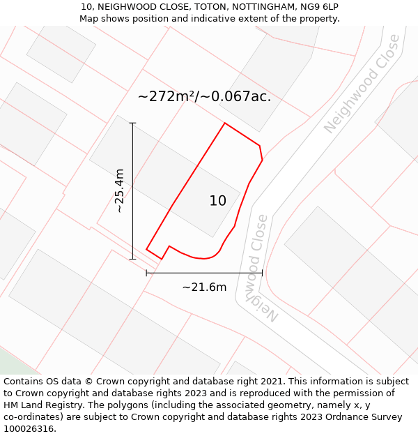 10, NEIGHWOOD CLOSE, TOTON, NOTTINGHAM, NG9 6LP: Plot and title map