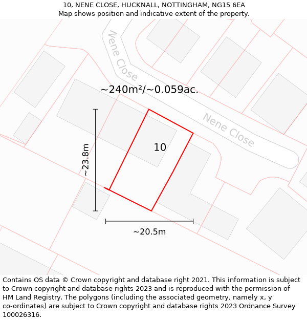 10, NENE CLOSE, HUCKNALL, NOTTINGHAM, NG15 6EA: Plot and title map