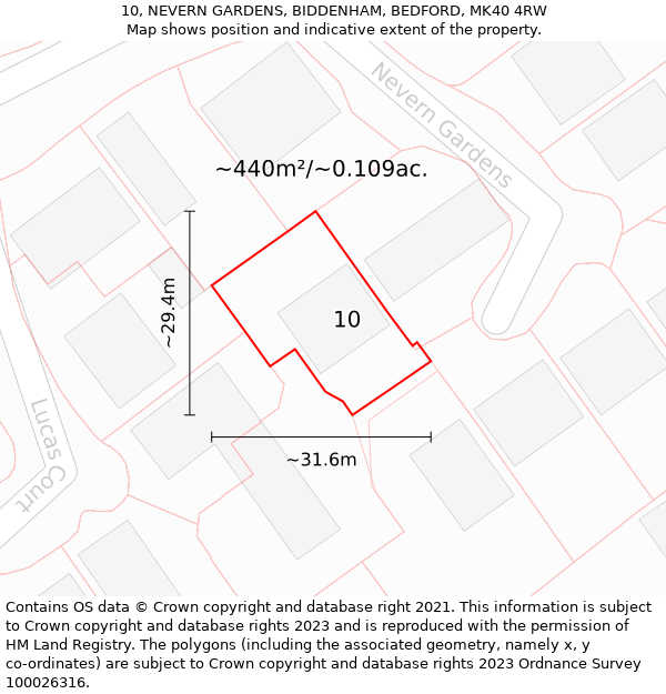 10, NEVERN GARDENS, BIDDENHAM, BEDFORD, MK40 4RW: Plot and title map