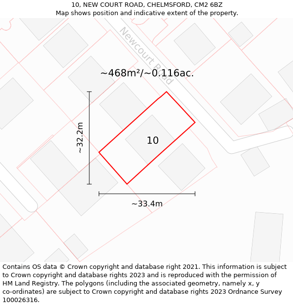 10, NEW COURT ROAD, CHELMSFORD, CM2 6BZ: Plot and title map