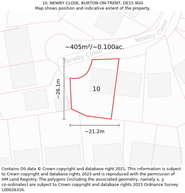 10, NEWBY CLOSE, BURTON-ON-TRENT, DE15 9GG: Plot and title map