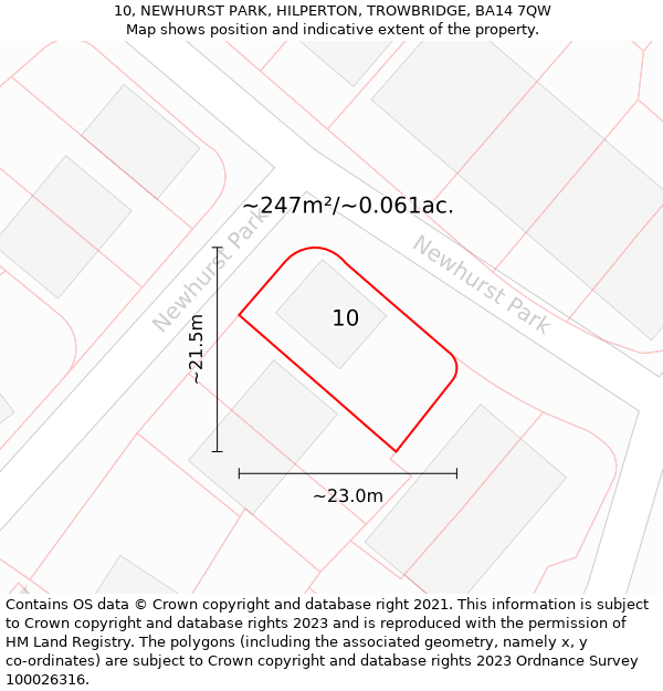 10, NEWHURST PARK, HILPERTON, TROWBRIDGE, BA14 7QW: Plot and title map