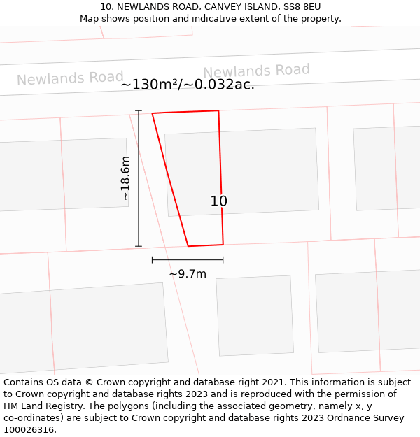 10, NEWLANDS ROAD, CANVEY ISLAND, SS8 8EU: Plot and title map