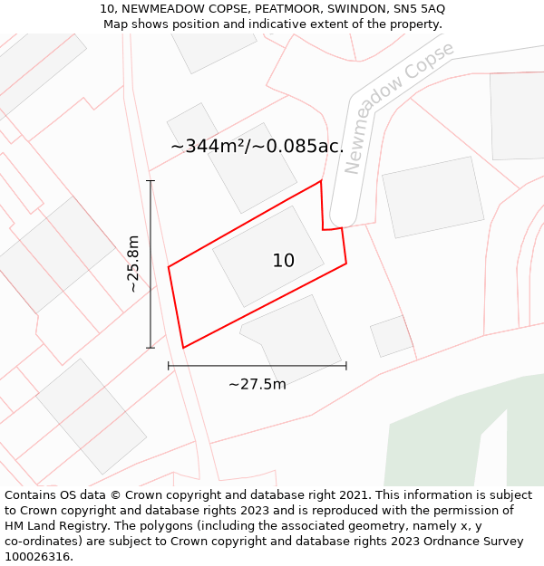 10, NEWMEADOW COPSE, PEATMOOR, SWINDON, SN5 5AQ: Plot and title map