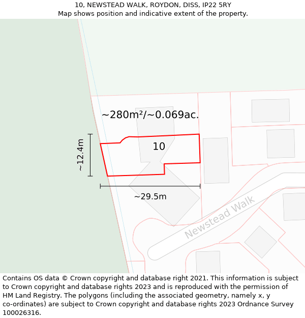 10, NEWSTEAD WALK, ROYDON, DISS, IP22 5RY: Plot and title map