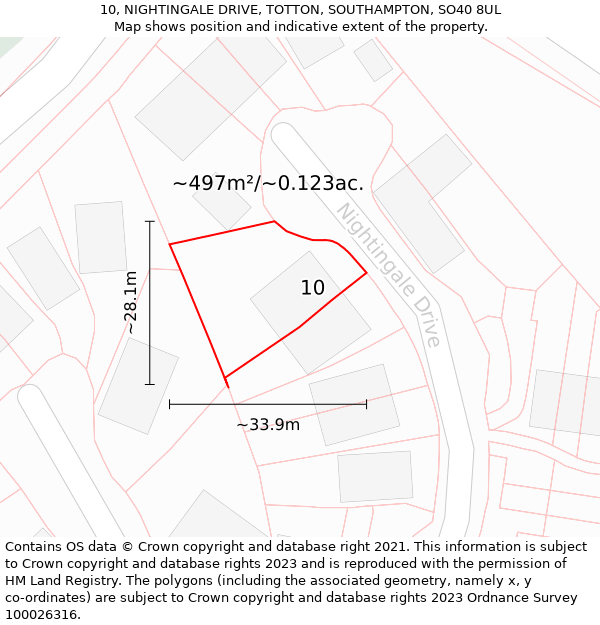 10, NIGHTINGALE DRIVE, TOTTON, SOUTHAMPTON, SO40 8UL: Plot and title map