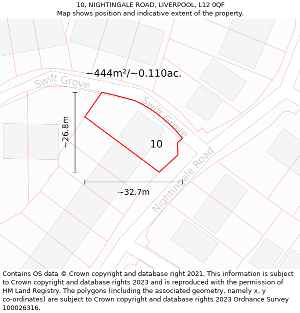 10, NIGHTINGALE ROAD, LIVERPOOL, L12 0QF: Plot and title map