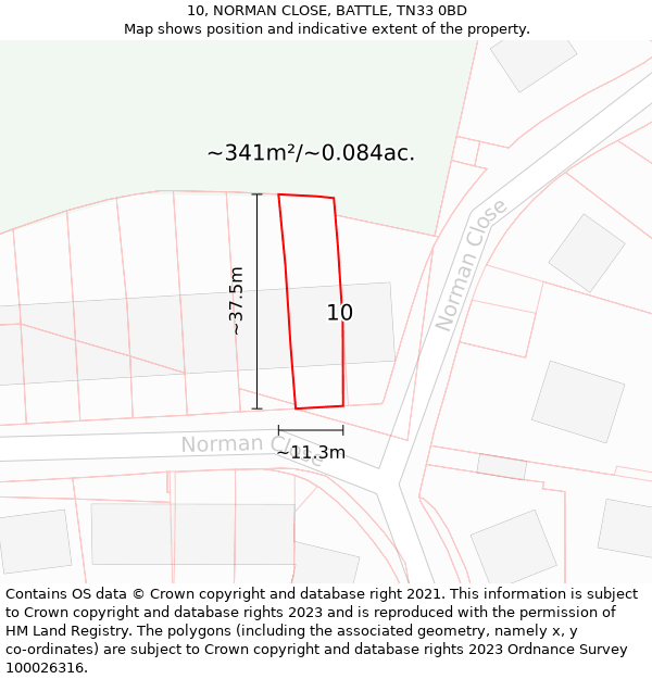 10, NORMAN CLOSE, BATTLE, TN33 0BD: Plot and title map