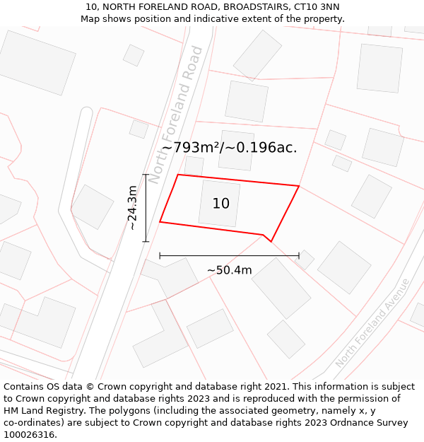 10, NORTH FORELAND ROAD, BROADSTAIRS, CT10 3NN: Plot and title map