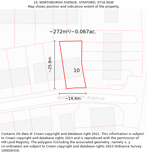 10, NORTHBURGH AVENUE, STAFFORD, ST18 0GW: Plot and title map