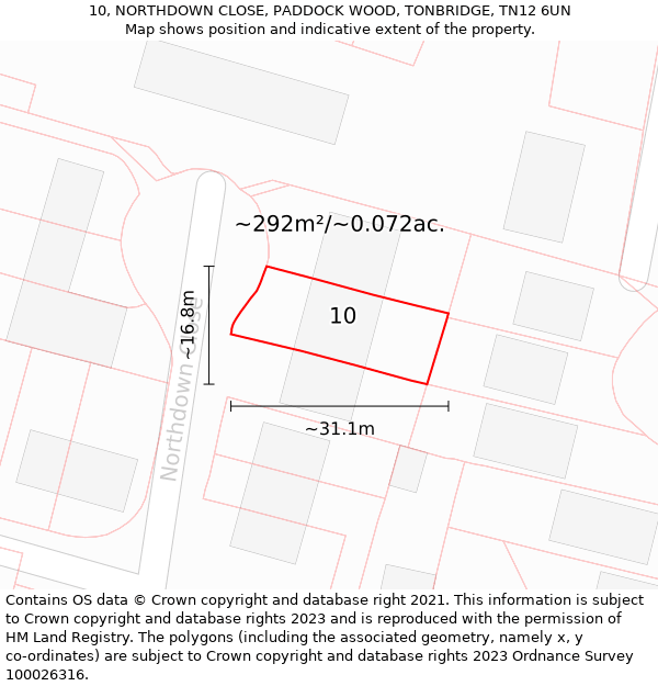 10, NORTHDOWN CLOSE, PADDOCK WOOD, TONBRIDGE, TN12 6UN: Plot and title map