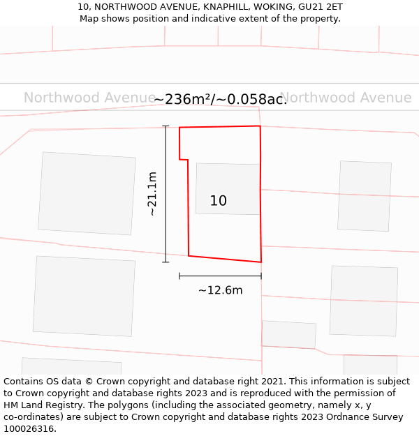 10, NORTHWOOD AVENUE, KNAPHILL, WOKING, GU21 2ET: Plot and title map