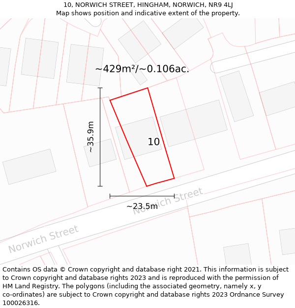 10, NORWICH STREET, HINGHAM, NORWICH, NR9 4LJ: Plot and title map