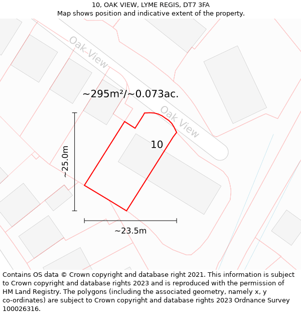 10, OAK VIEW, LYME REGIS, DT7 3FA: Plot and title map